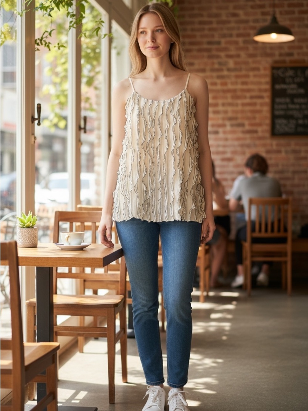 Suzy Sleeveless Ruffle-Texture Camisole Top - Cream S